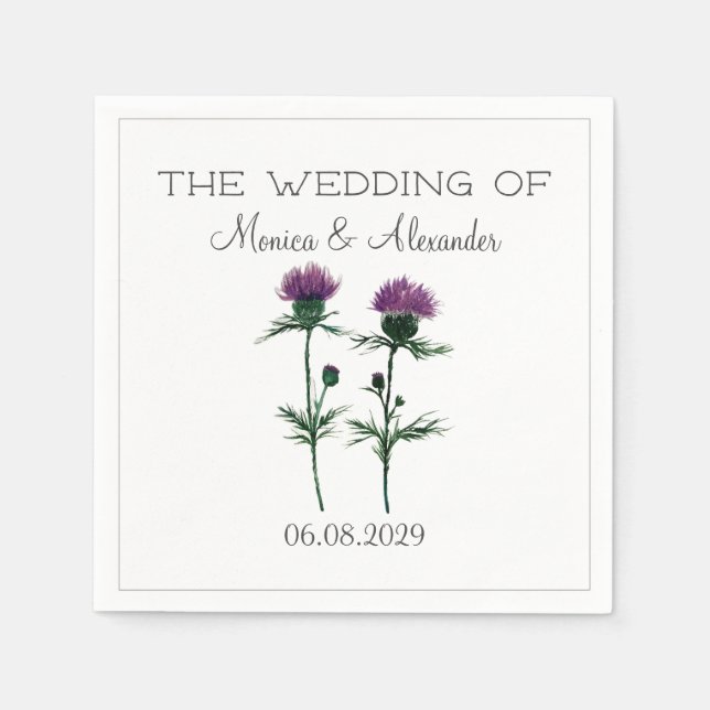 Thistle Floral Scottish Watercolor Wedding Party Serviette (Vorderseite)