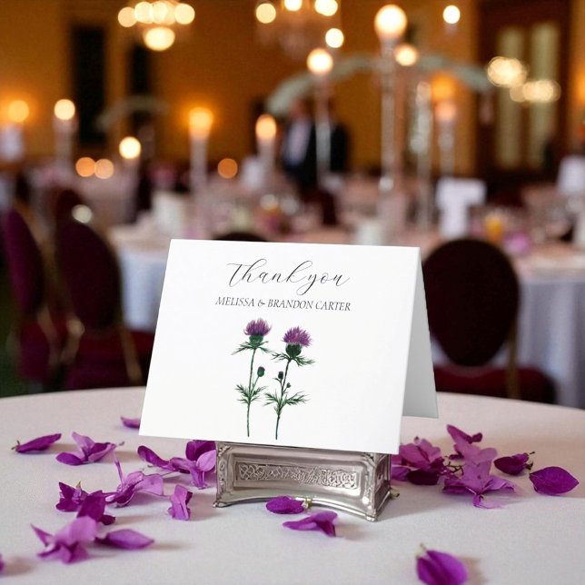 Thistle Lila Scottish Floral Wedding Vielen Dank Dankeskarte (Von Creator hochgeladen)