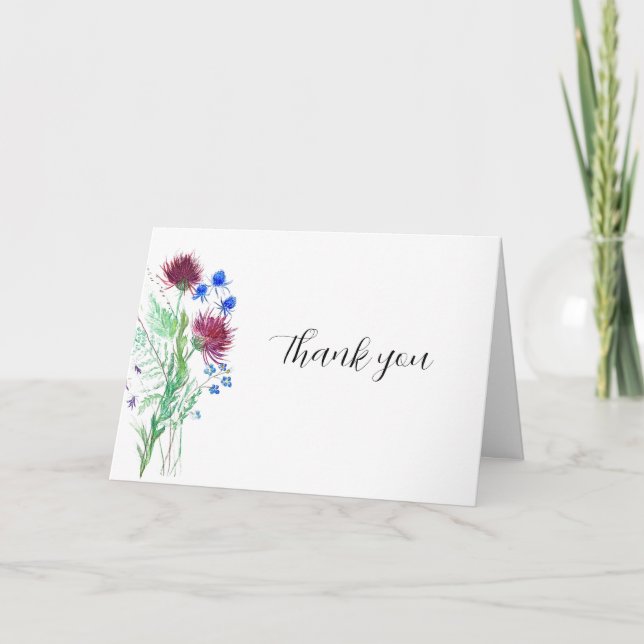 Thistle Purple Flowers Scottish Boho Brautparty Dankeskarte (Vorderseite)