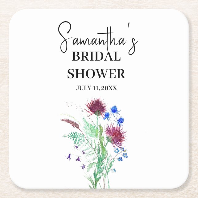 Thistle Purple Flowers Scottish Boho Brautparty Rechteckiger Pappuntersetzer (Vorderseite)