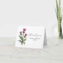 Thistle Purple Scottish Floral Wedding Thank you  Dankeskarte