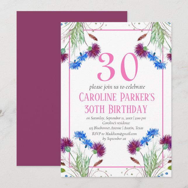 Thistle Scottish 30th Birthday Lila Floral Einladung (Vorne/Hinten)
