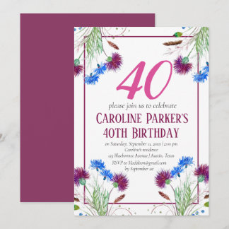 Thistle Scottish 40 th Birthday Lila Floral Einladung