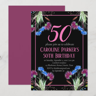 Thistle Scottish 50th Birthday Lila Floral Einladung