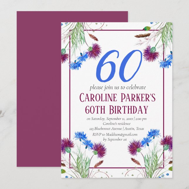 Thistle Scottish 60 th Birthday Lila Floral Einladung (Vorne/Hinten)