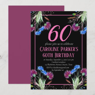 Thistle Scottish 60 th Birthday Lila Floral Einladung