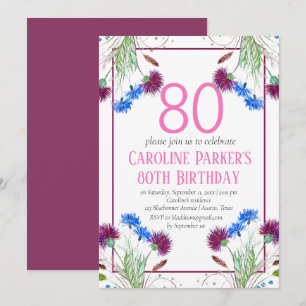 Thistle Scottish 80 th Birthday Lila Floral Einladung
