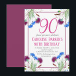Thistle Scottish 90th Birthday Lila Floral Einladung<br><div class="desc">Elegant,  neunzig,  schottische,  lila und blaue Blumen,  rustikal,  blumenreich,  erwachsen,  Frühling,  botanisch,  Aquarell 90. Geburtstag Einladungen. Handgemalte Wasserfarbensteife allein. Personalisieren Sie es mit Ihren Daten.</div>