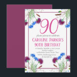 Thistle Scottish 90th Birthday Lila Floral Einladung<br><div class="desc">Elegant,  neunzig,  schottische,  lila und blaue Blumen,  rustikal,  blumenreich,  erwachsen,  Frühling,  botanisch,  Aquarell 90. Geburtstag Einladungen. Handgemalte Wasserfarbensteife allein. Personalisieren Sie es mit Ihren Daten.</div>