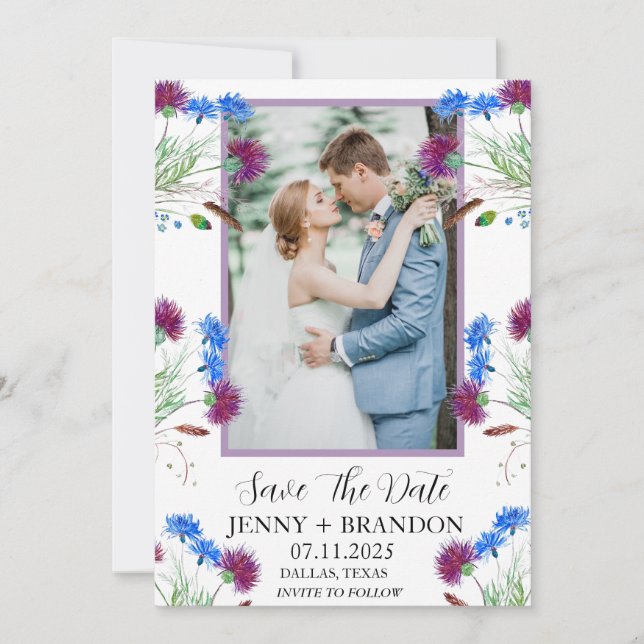 Thistle Scottish Elegant Modernes Foto Save The Date (Vorderseite)