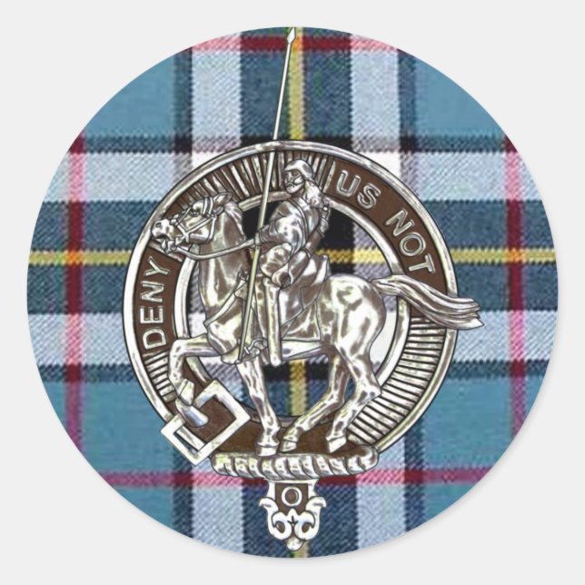 Thom(p)son Clan Wappen auf Kleid blau Tartan Runder Aufkleber (Vorderseite)