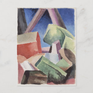 Thomas Benton, Haus in kubistischer Landschaft, Ku Postkarte