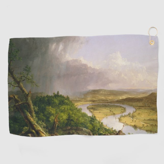 Thomas Cole der Oxbow Der Connecticut-Fluss Golfhandtuch (Horizontal)