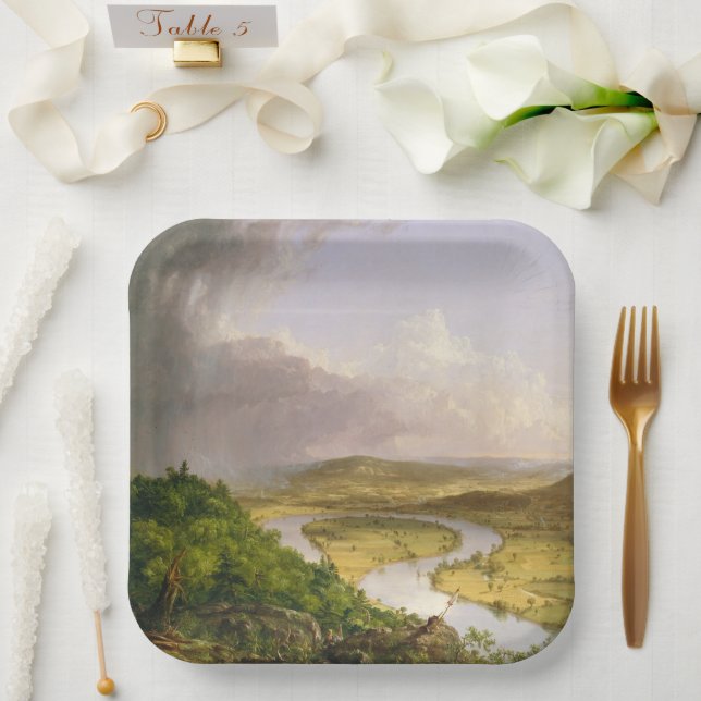 Thomas Cole der Oxbow Der Connecticut-Fluss Pappteller (Hochzeit)