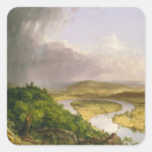 Thomas Cole der Oxbow Der Connecticut-Fluss Quadratischer Aufkleber