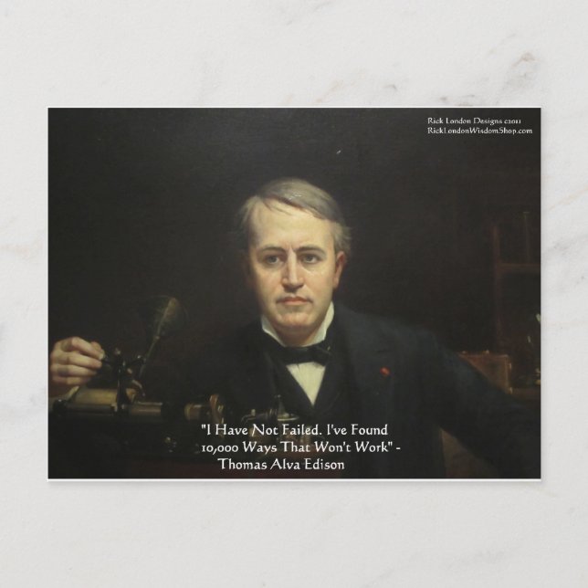Thomas Edison "10.000 Ways" Zitate von Weisheit Postkarte (Vorderseite)