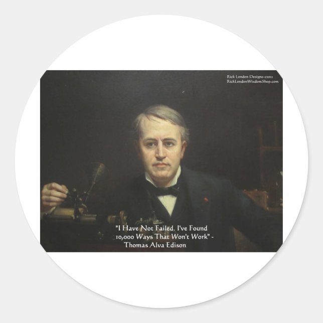 Thomas Edison "10.000 Ways" Zitate von Weisheit Runder Aufkleber (Vorderseite)
