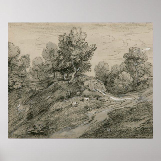 Thomas Gainsborough - Wooded Upland Landscape with Poster (Vorne)