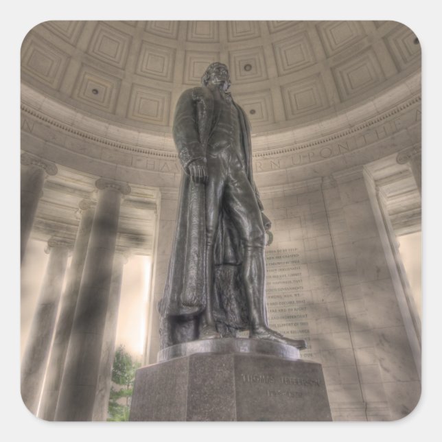 Thomas Jefferson Memorial Bronze Statue Quadratischer Aufkleber (Vorderseite)