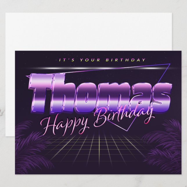 Thomas Name Prénom lila retro Carte Anniversaire (Devant / Derrière)