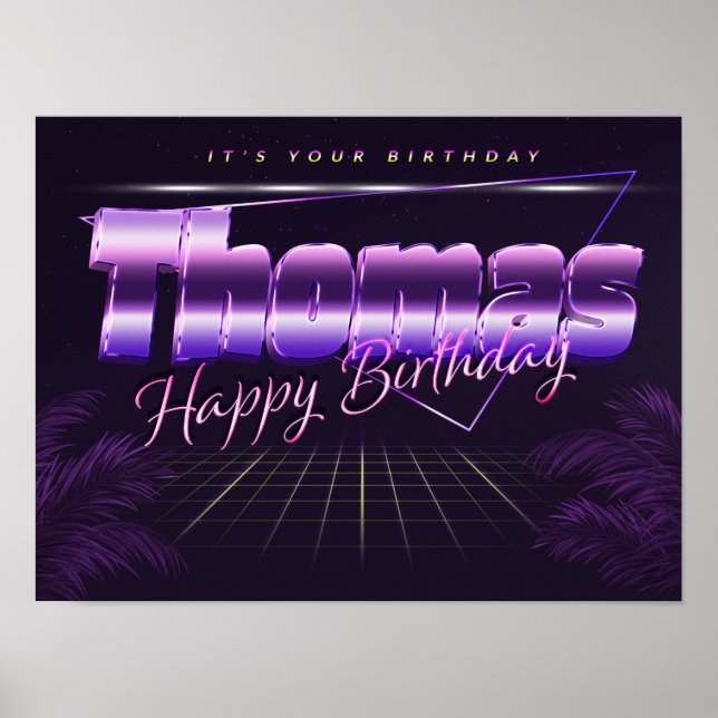 Thomas Name Vorname lila retro Poster Geburtstag (Vorne)