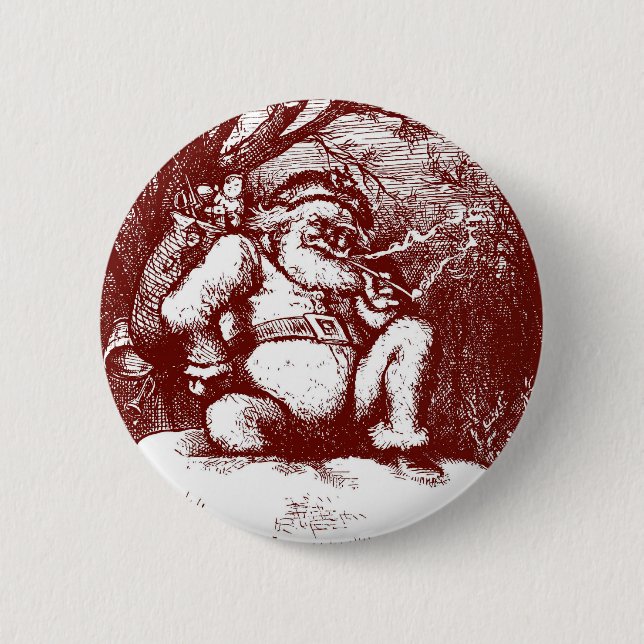 Thomas Nast Weihnachtsmann auf Dachspitze Button (Vorderseite)