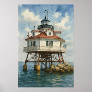 Thomas Point Shoal Leuchtturm Aquarell Poster