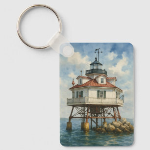 Thomas Point Shoal Leuchtturm Aquarell Schlüsselanhänger