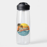 Thomas Retro Sunset Name Design Trinkflasche<br><div class="desc">Retro sunset style design featuring the name Thomas with vintage palm trees,  ocean waves,  and birds. Perfect personalized gift idea for anyone named Thomas with a classic retro beach sunset aesthetic.</div>