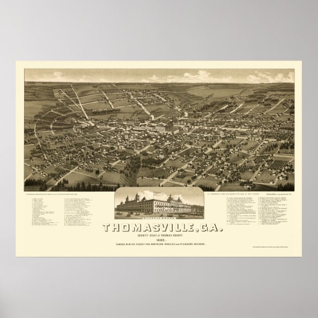Thomasville, GA Panoramic Map - 1885 Poster (Vorne)