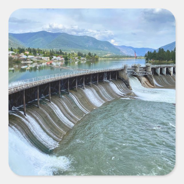 Thompson Falls Dam Quadratischer Aufkleber (Vorderseite)