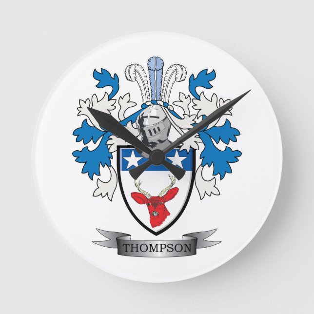 Thompson Familienwappen Coat of Arms Runde Wanduhr (Vorderseite)