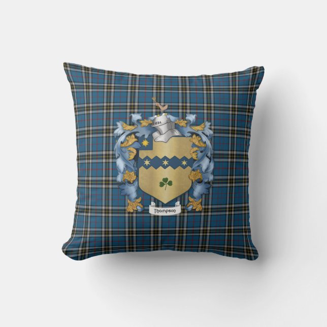 Thompson Familienwappen und Tartan Kariert Kissen (Vorderseite)