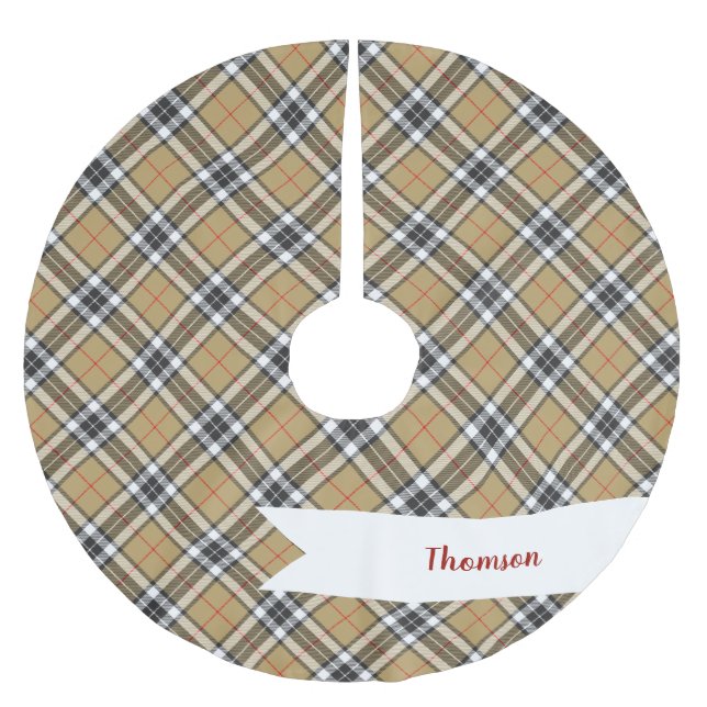 Thomson Camel Tartan Kariertes Muster Familienmode Polyester Weihnachtsbaumdecke (Vorderseite)