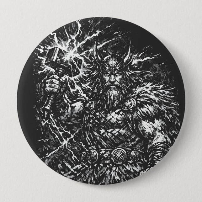 Thor — Sturmgepeitschter Gott des Donners Button (Vorderseite)