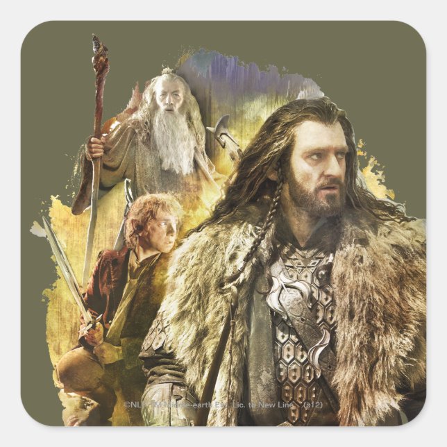 THORIN OAKENSHIELD™, BILBO BAGGINS™, Gandalf Quadratischer Aufkleber (Vorderseite)