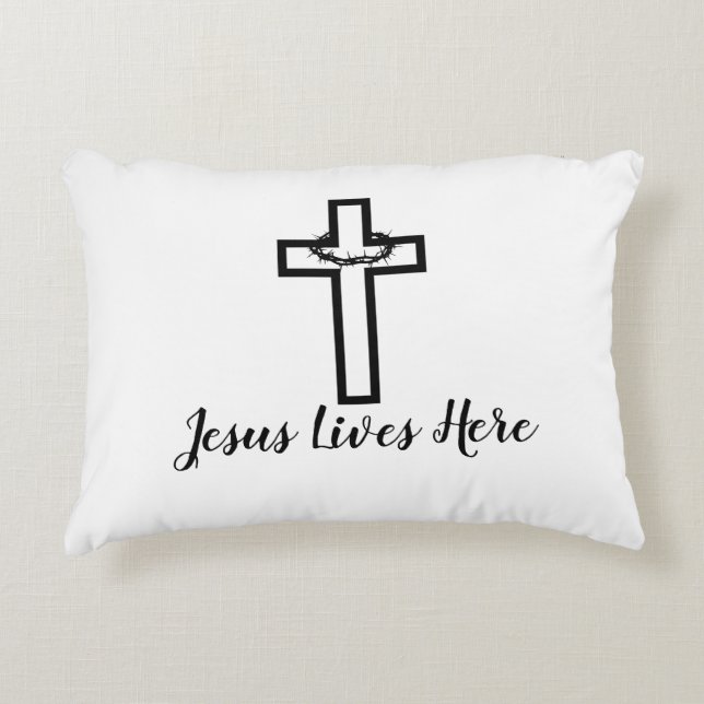 Thorn Cross Jesus lebt hier Akzent Kissen (Vorderseite)