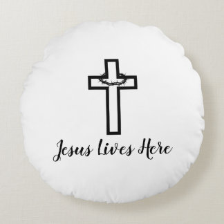 Thorn Cross Jesus lebt hier Wirbel Rundes Kissen