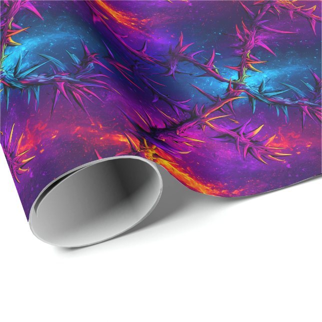 Thorny Neon Vines - Muster für kosmisches Bramble Geschenkpapier (Rolleneckpunkt)