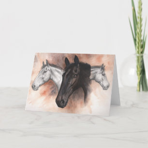 Thoroughbred Horses Drawn and Painted Feiertagskarte
