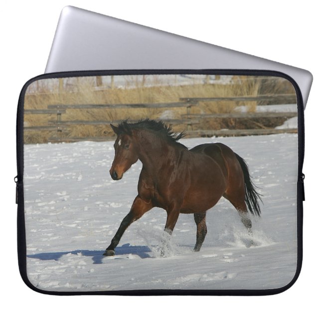 Thoroughbred-Pferd, das in den Schnee läuft Laptopschutzhülle (Vorderseite)