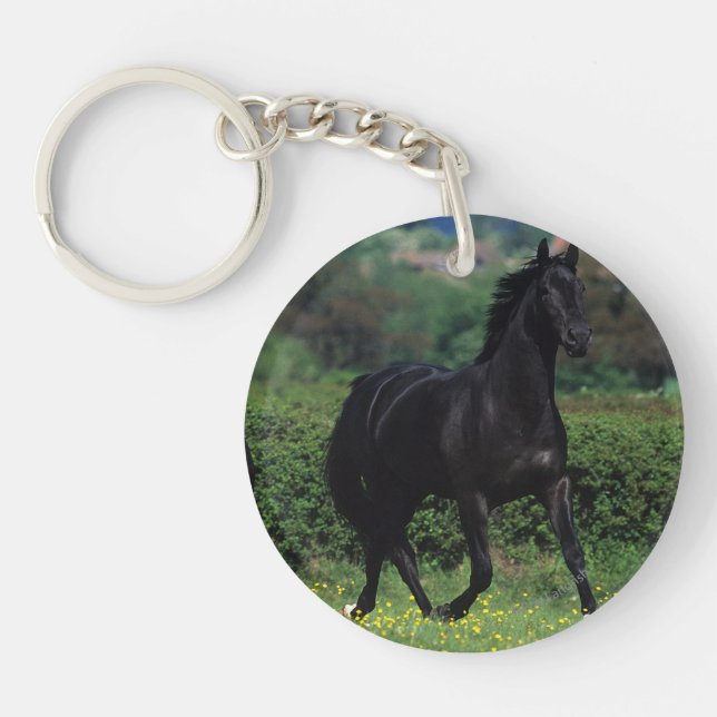 Thoroughbred-Pferde auf dem Blumen-Gebiet Schlüsselanhänger (Vorderseite)