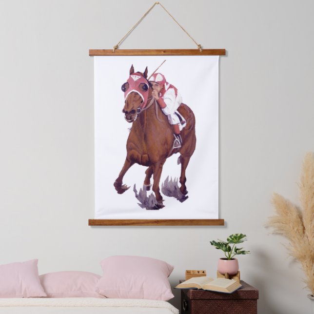 Thoroughbred Racehorse gewinnt Rennen Wandteppich Mit Holzrahmen (Schlafzimmer)