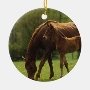 Thoroughbred-Stute u. Fohlen 2 Keramikornament