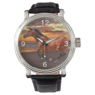 Thoroughbredpferdgaloppierende Sonnenaufgang-Uhr Armbanduhr