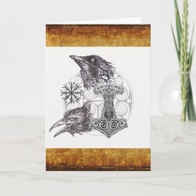 Thor's Hammer and ravens card Karte (Vorderseite)