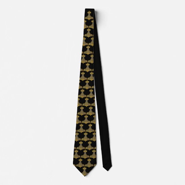 Thor's Hammer Gold Black Background Krawatte (Vorderseite)
