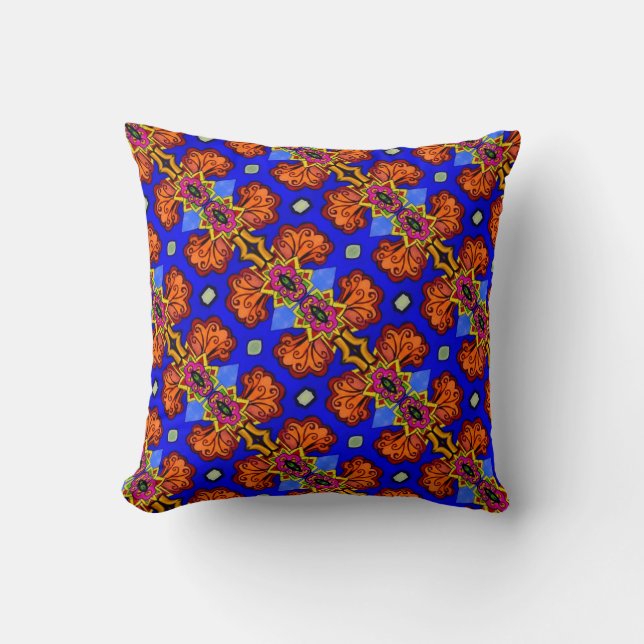 THP - 001 - Blau & Orange - Kissengeflecht Kissen (Vorderseite)