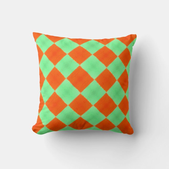 THP - 067 - grüne und orange Quadrate Kissen (Vorderseite)