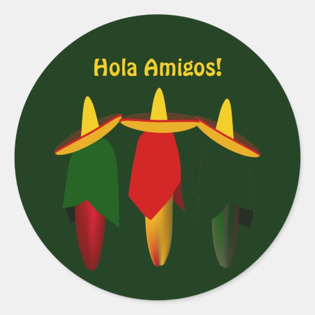 Three Amigos Hot Paprikaschoten Fiesta Runder Aufkleber (Vorderseite)